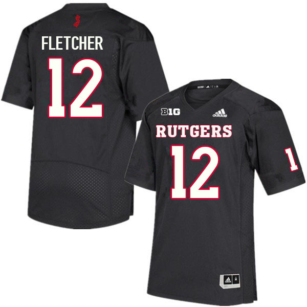 Men #12 Kenny Fletcher Rutgers Scarlet Knights College Football Jerseys Sale-Black - Click Image to Close